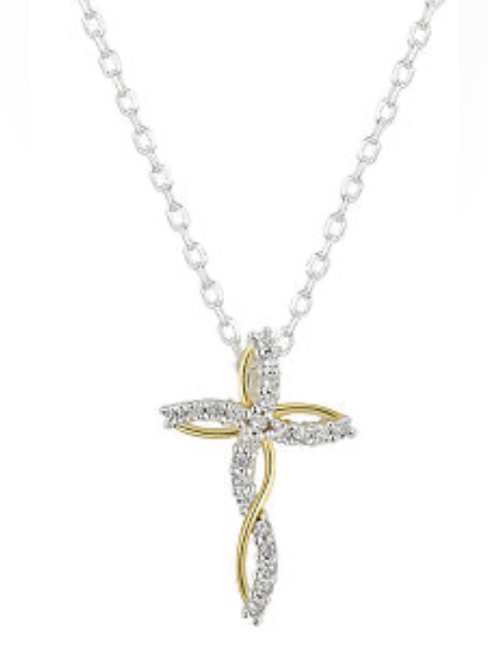 Footnotes Faith Cubic Zirconia Sterling Silver 16 Inch Cross Pendant Necklace GS